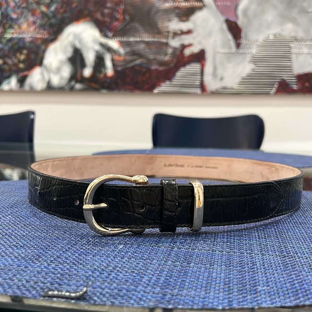& Other Stories Black Leather Mock-Croc Belt Small